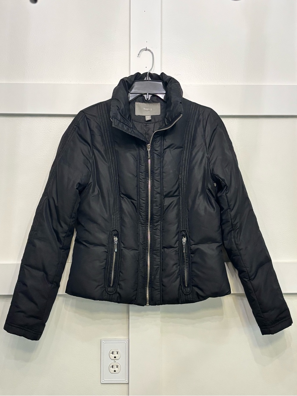 Apt. 9 Black Quilted Puffer Jacket with Zip Pockets